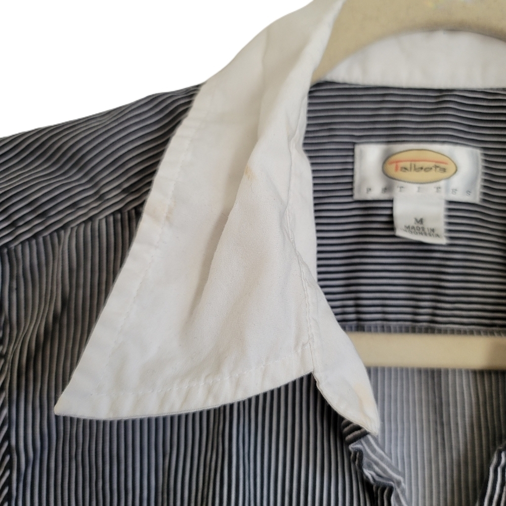 Talbots Top M Medium Stripe Button Up Black 3/4 Sleeve - Picture 4 of 8